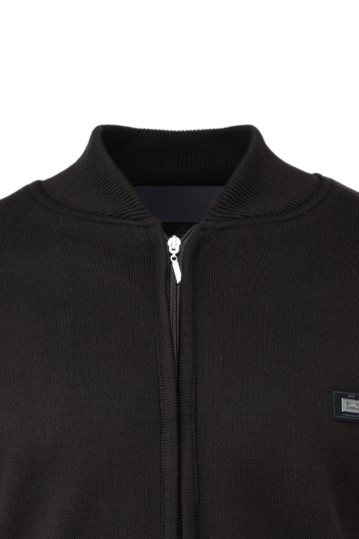 Erkek Kışlık Kalın Pamuklu Örme Triko Hırka Fermuarlı CepliTam Kalıp Hakim Yaka Arma Motifli